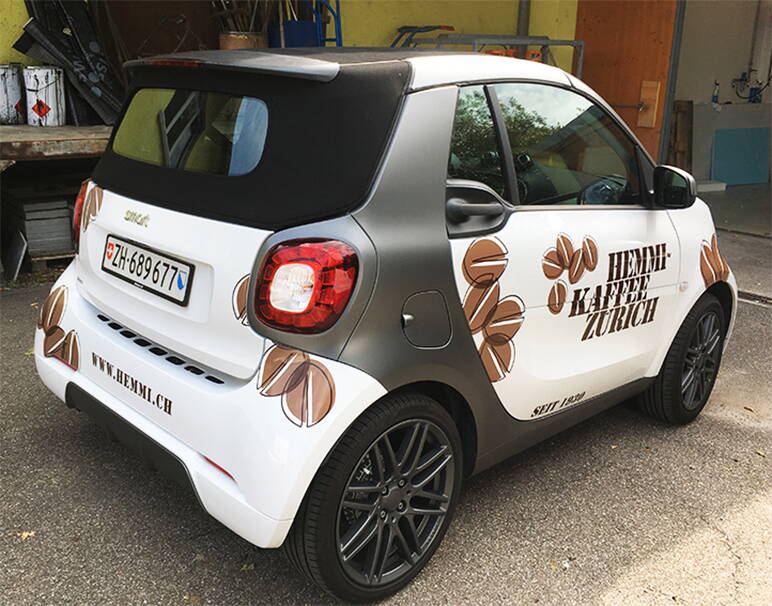 Fahrzeugbeschriftung, Smart, Hemmi Kaffee